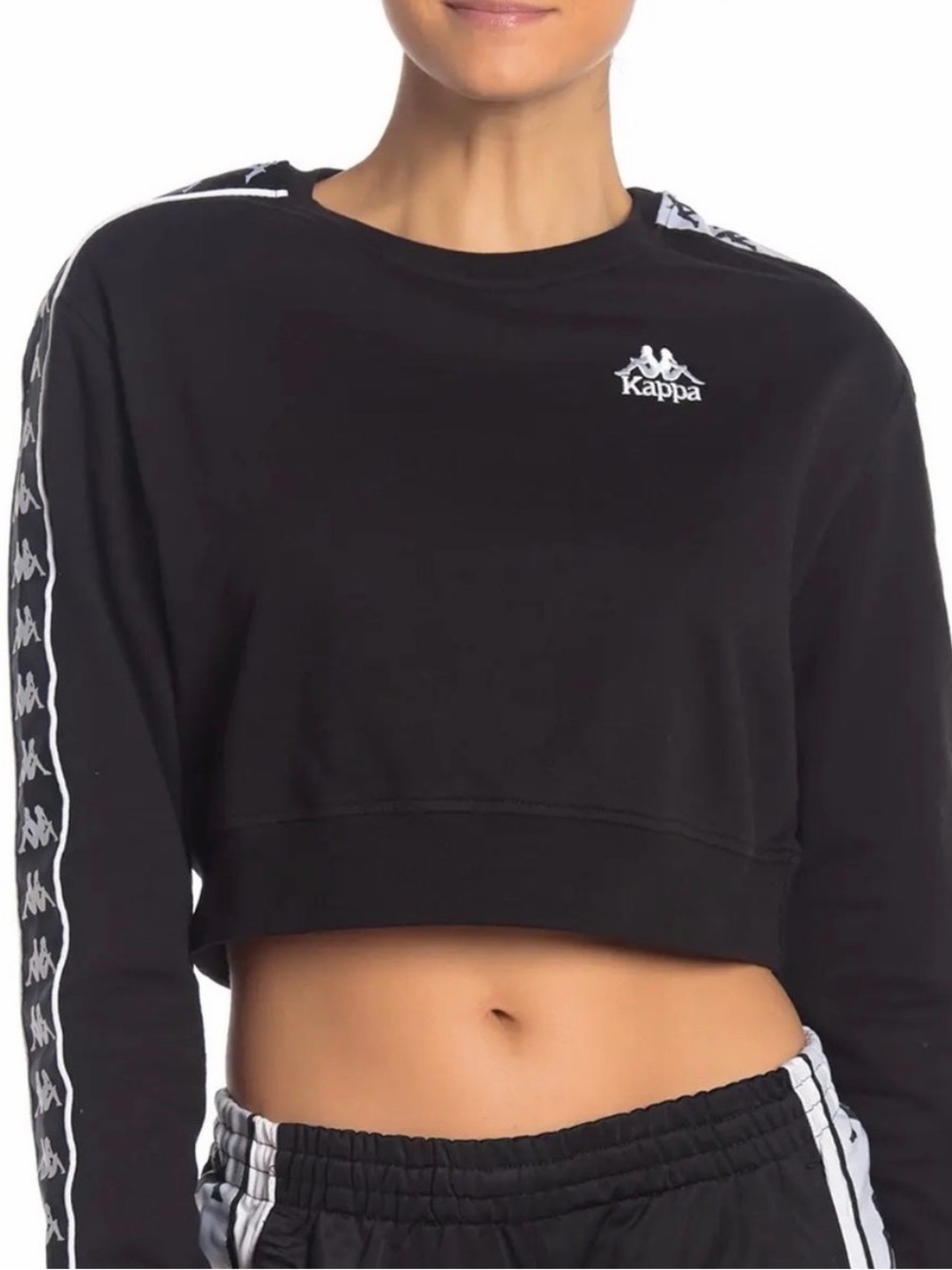 Kappa Black Crop Crew Sweater Size Small